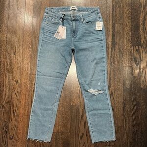 PAIGE Light Blue Distressed Ankle Jeans